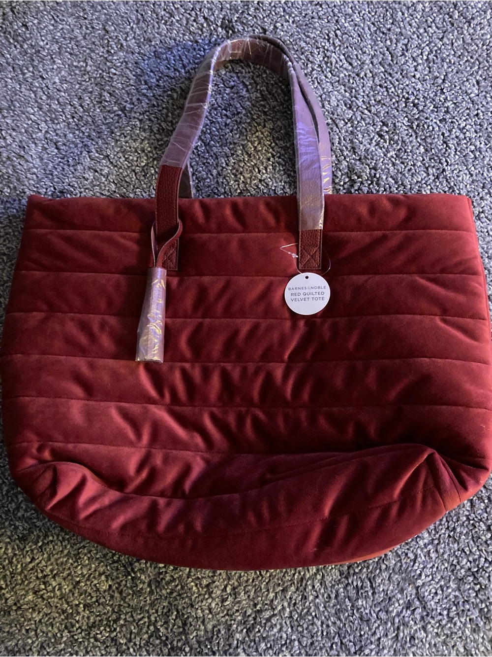 Barnes & Noble Red Quilted Velvet Tote